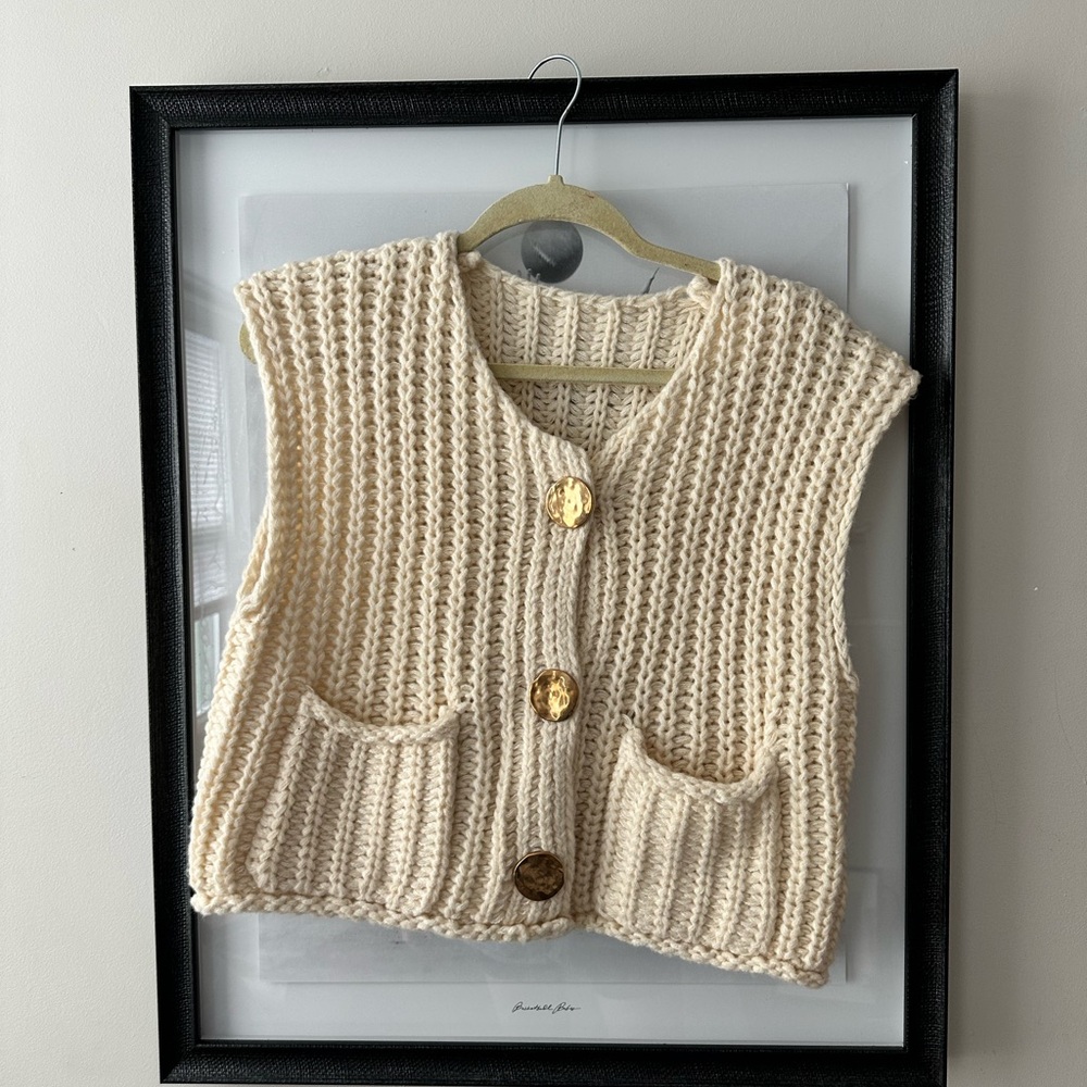 Amazon Cream Knit Vest with Gold Buttons